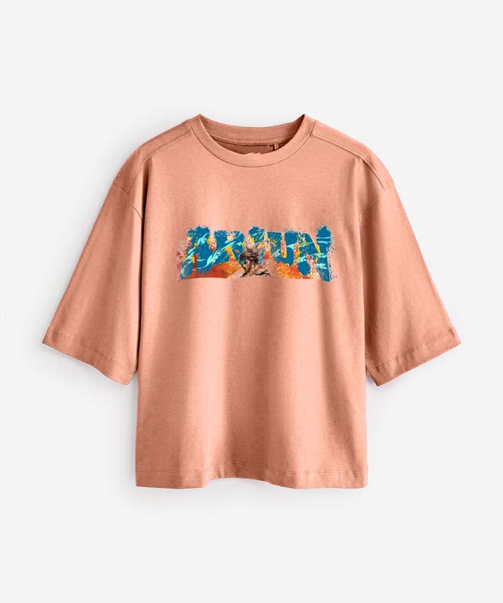 J&JP Women Oversized T-Shirt Arjunan Printed - Peach