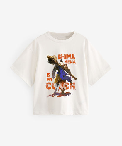 J&JP Bhima Sena Printed Girls Oversized T-Shirt- White