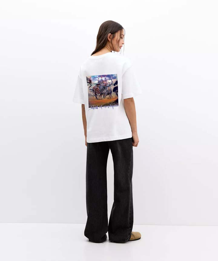 J&JP Women Airavath Printed Oversized T-Shirt -White
