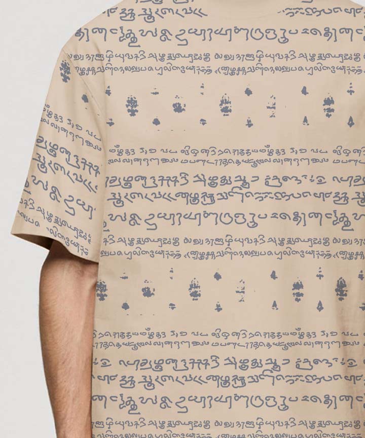 Kalvettu Tamil T-Shirt Oversized -Beige Blue