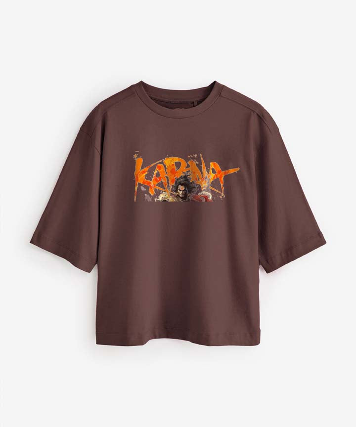 J&JP Women Oversized T-Shirt Karna Printed -Brown
