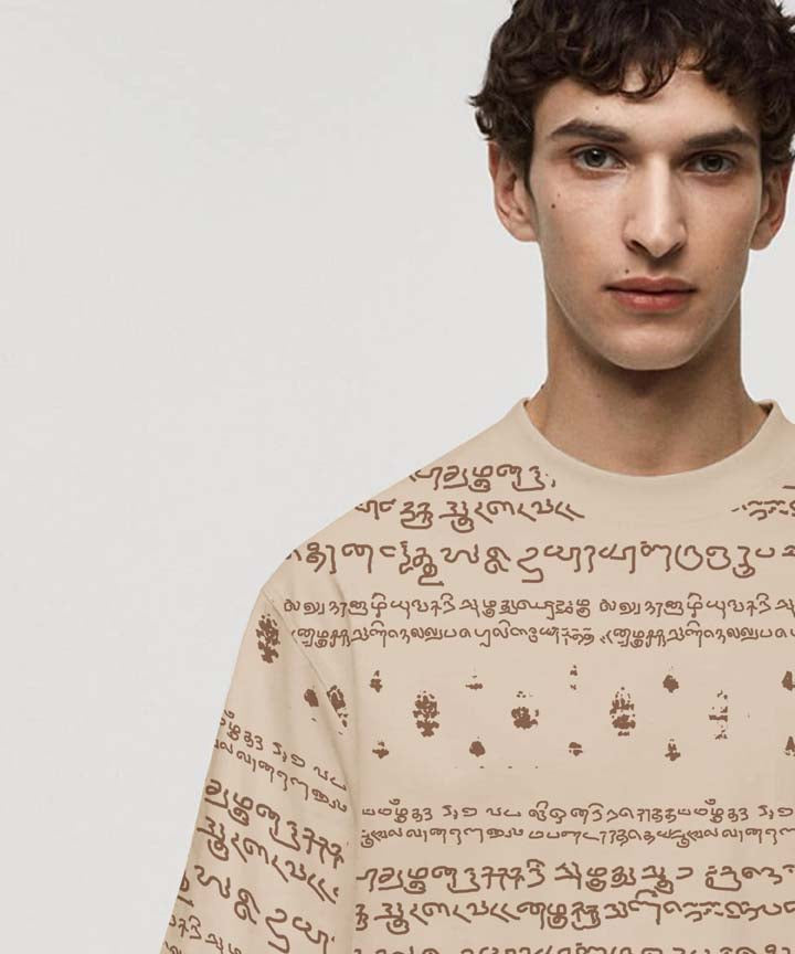 Kalvettu Tamil T-Shirt Oversized-Beige Brown