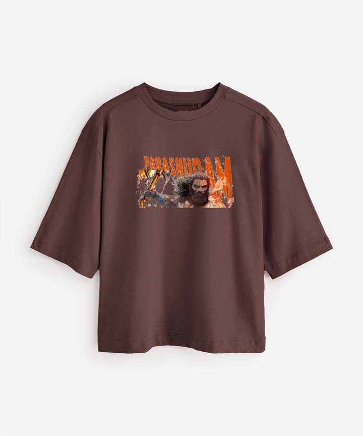 J&JP Women Oversized T-Shirt Parashuram Printed -Brown