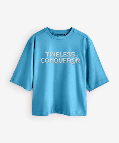 J&JP Women Oversized T-Shirt Krishna Printed -Blue