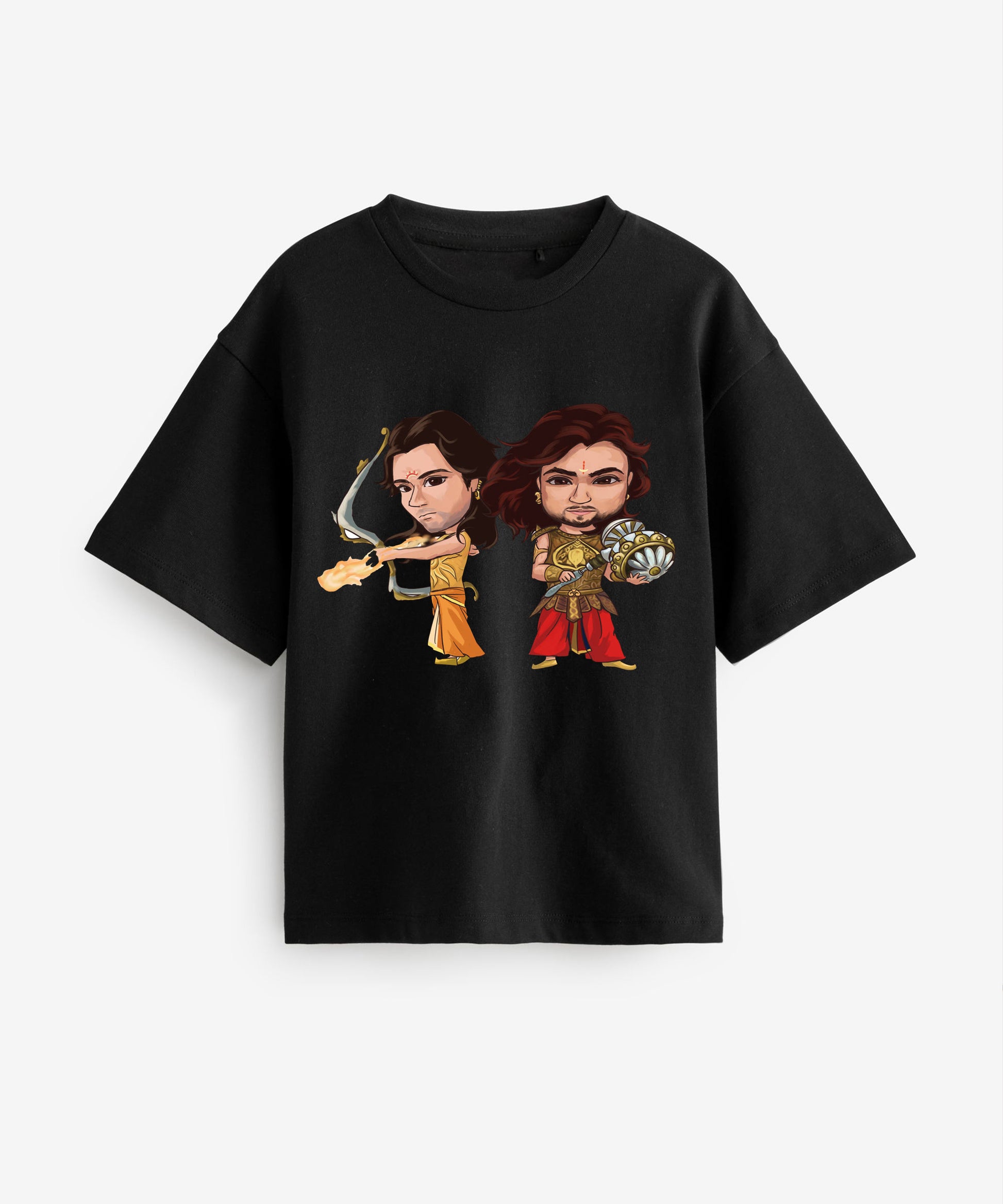J&JP Mahabharat Cartoon Printed Boys Oversized T-Shirt- Black