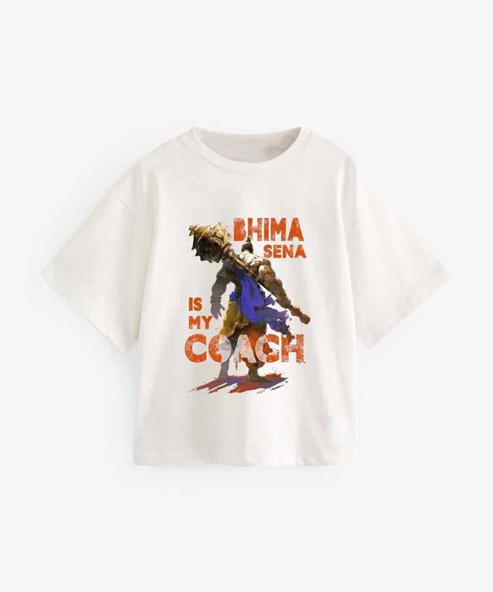 J&JP Bhima Sena Printed Girls Oversized T-Shirt- White