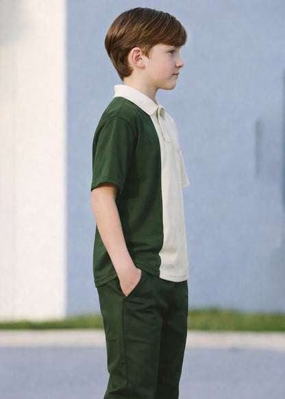 J&JP Boys Color Blocked Polo T-Shirt with Joggers Pant Set