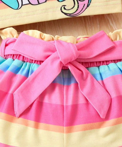 Kids-Girls Multicolor Shorts Set Unicorn Printed