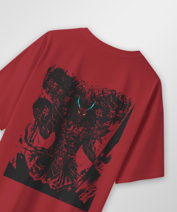 J&JP Men Oversized T-Shirt Raavanan Printed- Red