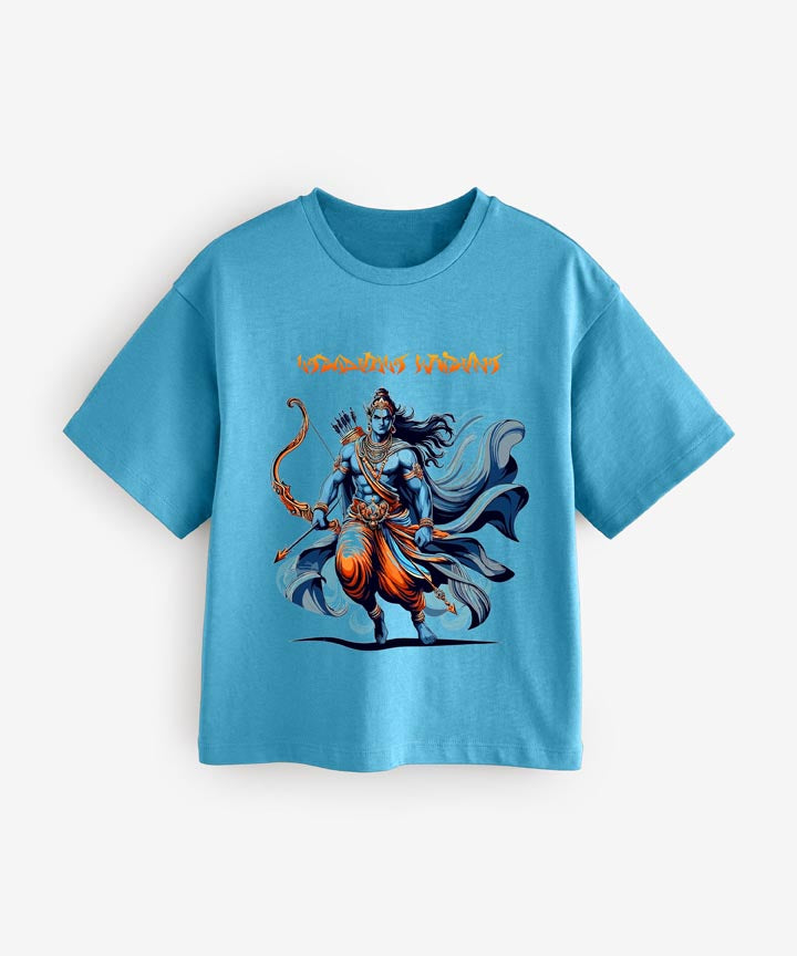 J&JP Krishna Printed Boys Oversized T-Shirt- Blue