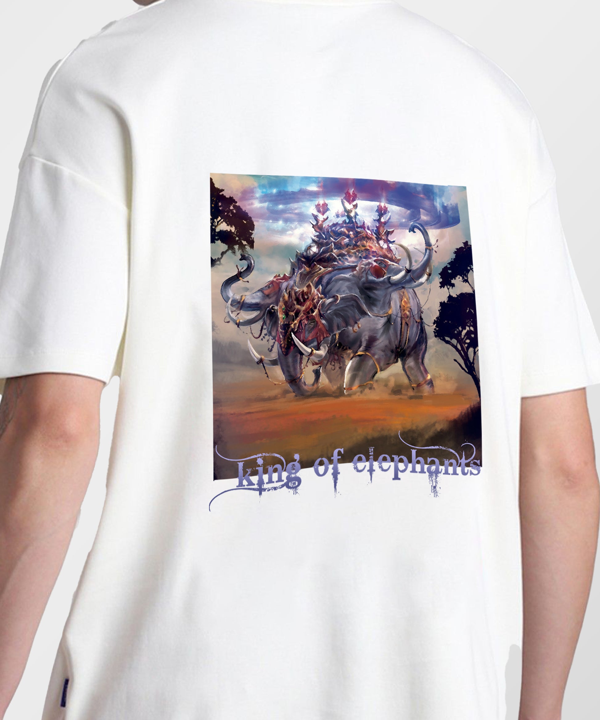 J&JP Men Oversized T-Shirt Airavath Printed- White