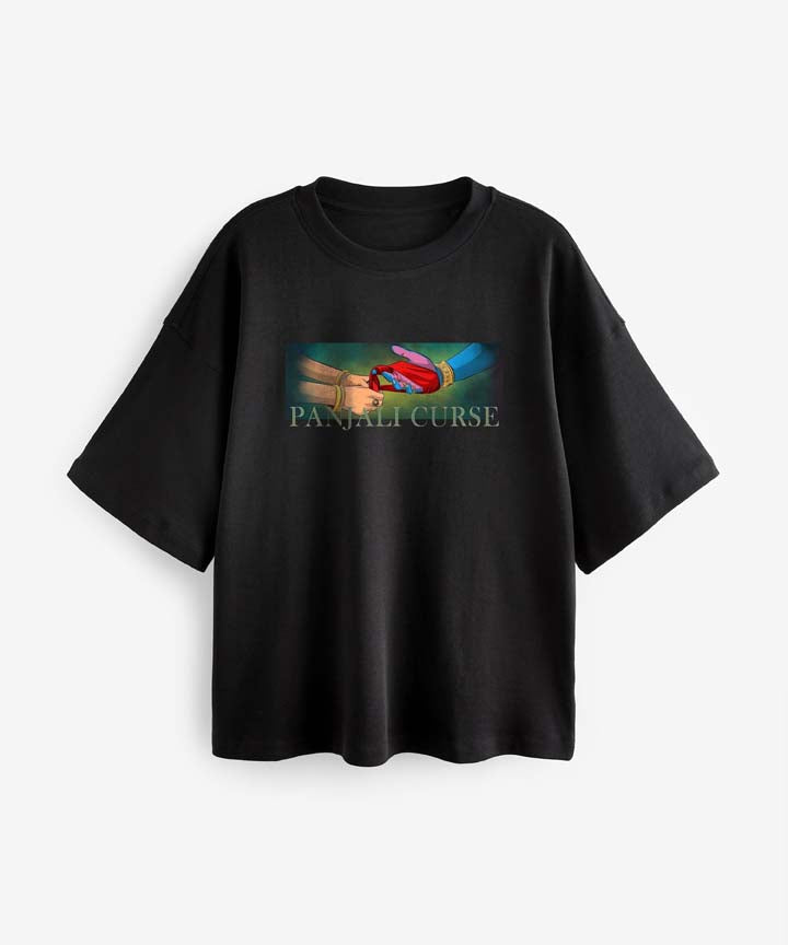 J&JP Women Oversized T-Shirt Panjali Printed -Black
