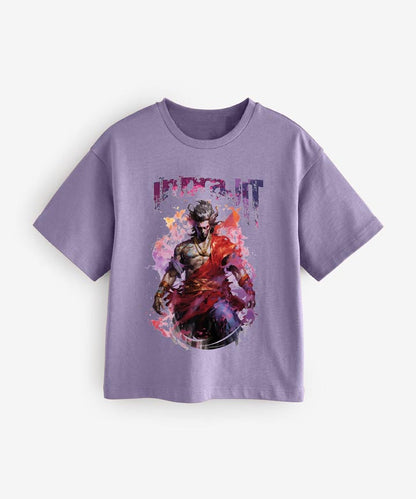 J&JP Indrajit Printed Boys Oversized T-Shirt- Purple