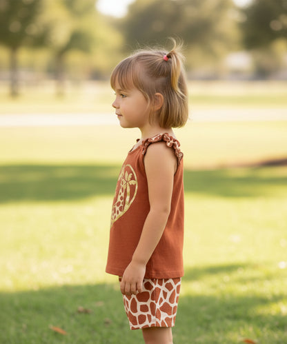 J&JP Girls Giraffe Heart Graphic Printed T-Shirt and Shorts Set