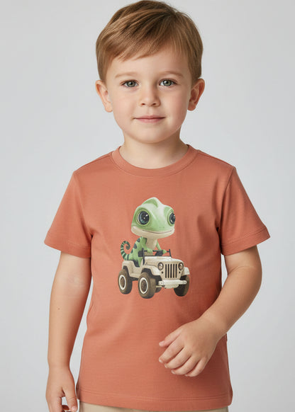 J&JP Boys Jeepzy Ride Graphic Printed Casual Orange T-Shirt