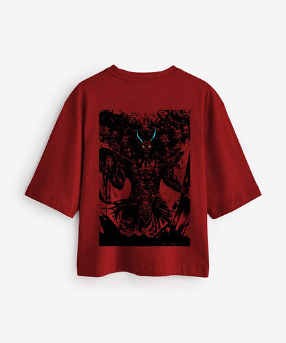 J&JP Women Oversized T-Shirt Raavanan Printed - Red