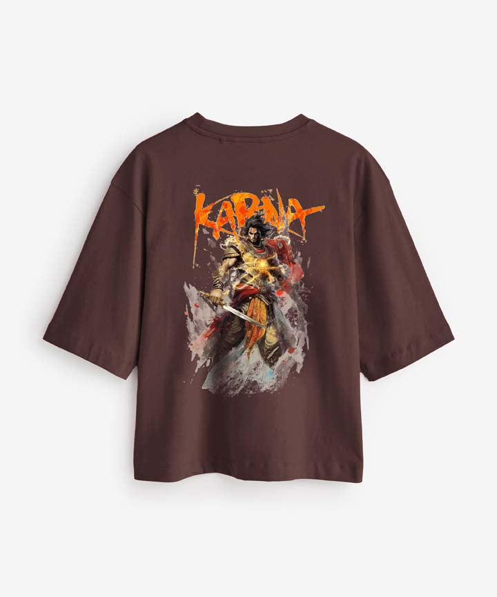 J&JP Women Oversized T-Shirt Karna Printed -Brown