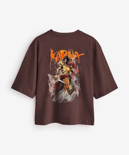 J&JP Women Oversized T-Shirt Karna Printed -Brown
