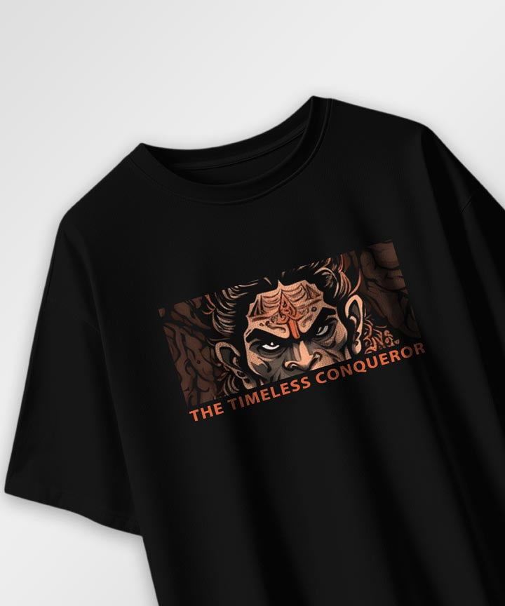 J&JP Men Oversized T-Shirt Hanuman Printed- Black