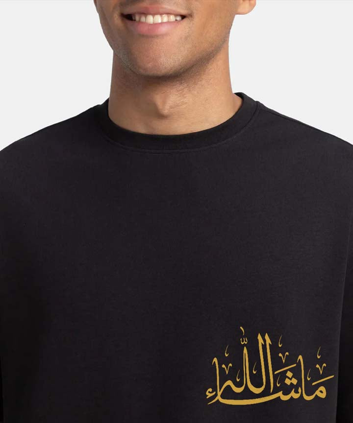 Men Ramzan Over Sized T-Shirt- Black