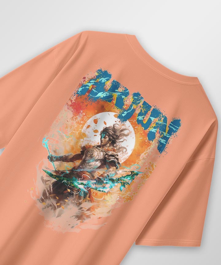J&JP Men Oversized T-Shirt Arjun Printed- Peach