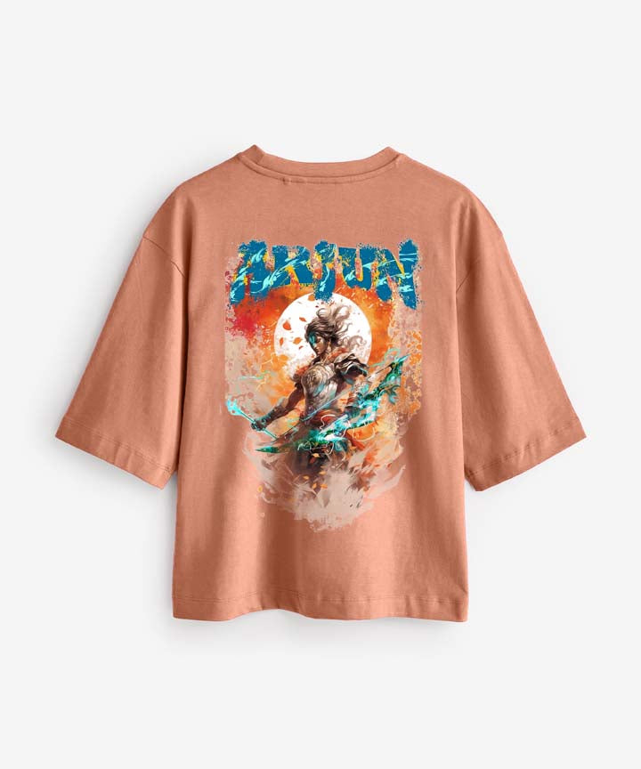 J&JP Women Oversized T-Shirt Arjunan Printed - Peach