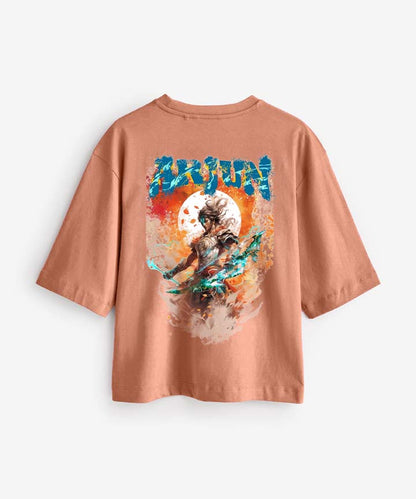 J&JP Women Oversized T-Shirt Arjunan Printed - Peach