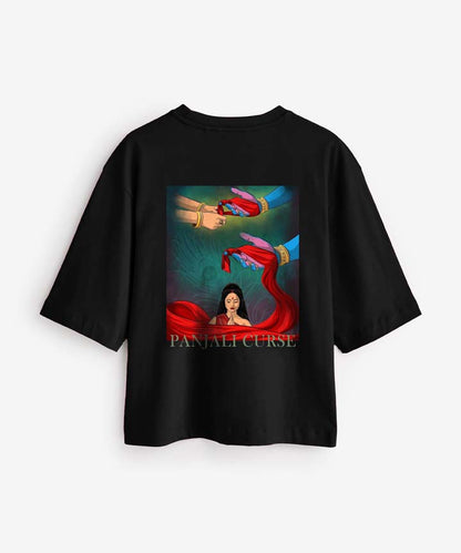 J&JP Women Oversized T-Shirt Panjali Printed -Black