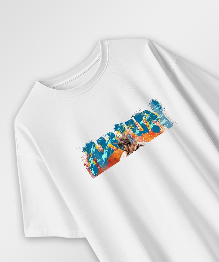 J&JP Men Oversized T-Shirt Arjun Printed- White