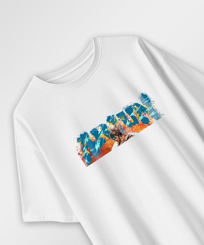 J&JP Men Oversized T-Shirt Arjun Printed- White