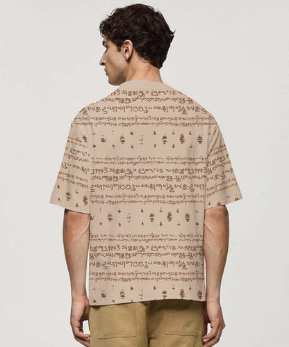 Kalvettu Tamil T-Shirt Oversized-Beige Brown
