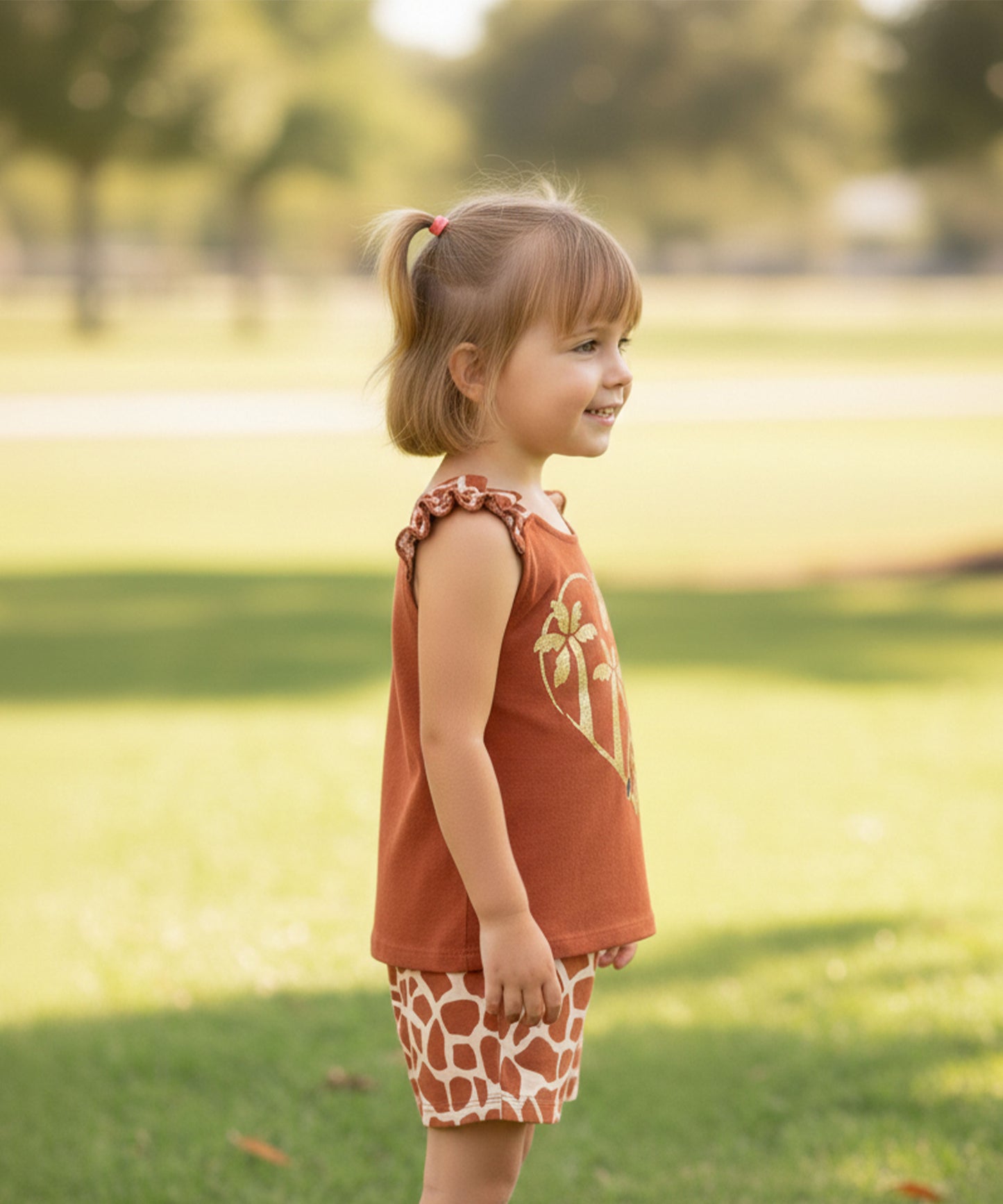 J&JP Girls Giraffe Heart Graphic Printed T-Shirt and Shorts Set