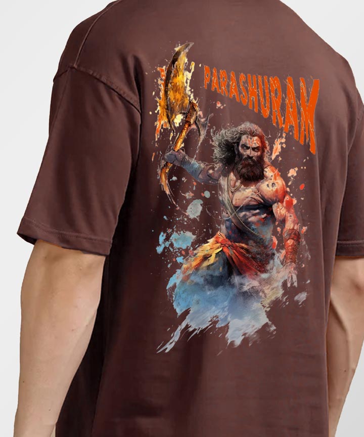 J&JP Men Oversized T-Shirt Parashuram Printed- Brown