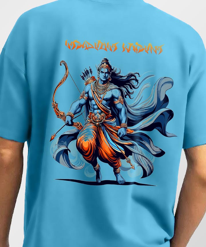 J&JP Men Oversized T-Shirt Krishna Printed- Blue