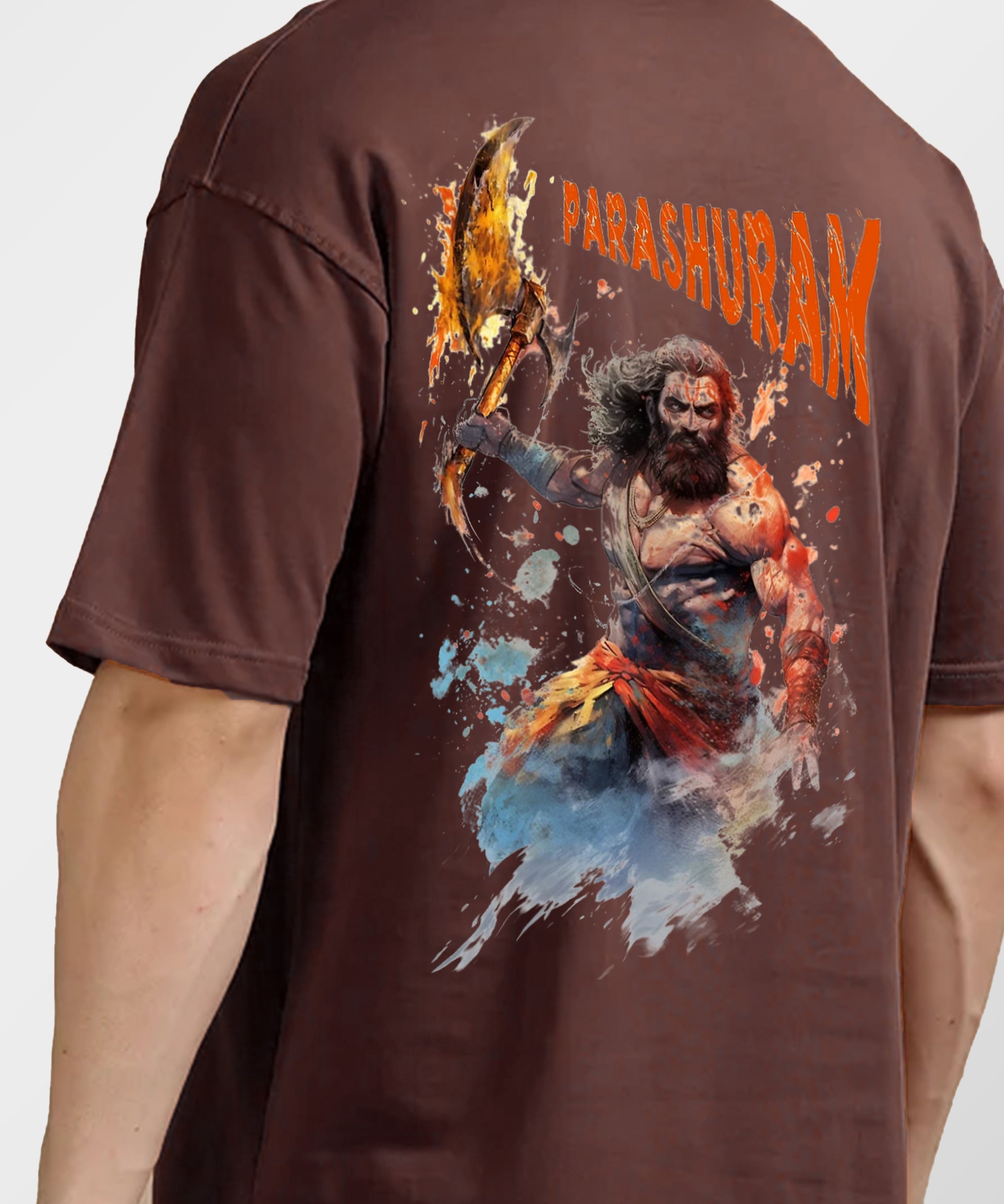 J&JP Men Oversized T-Shirt Parashuram Printed- Brown