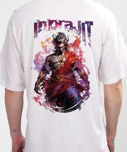 J&JP Men Oversized T-Shirt Indrajit Printed- White