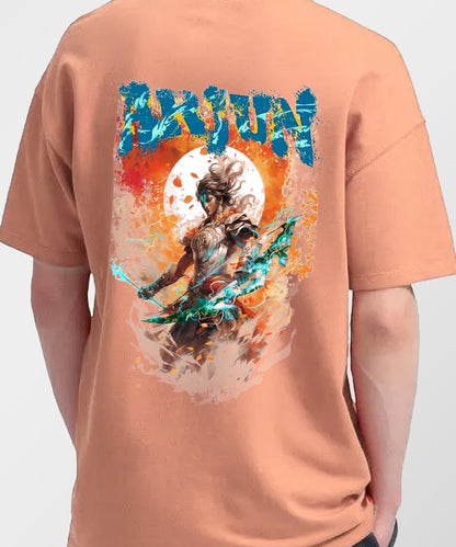 J&JP Men Oversized T-Shirt Arjun Printed- Peach