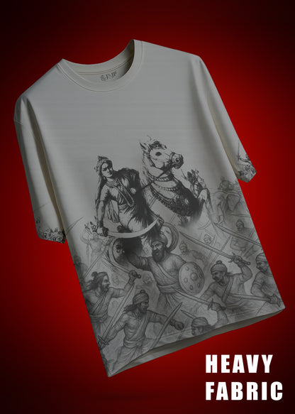 Velu Nachiyar Battle Field Printed T-Shirt- Grey
