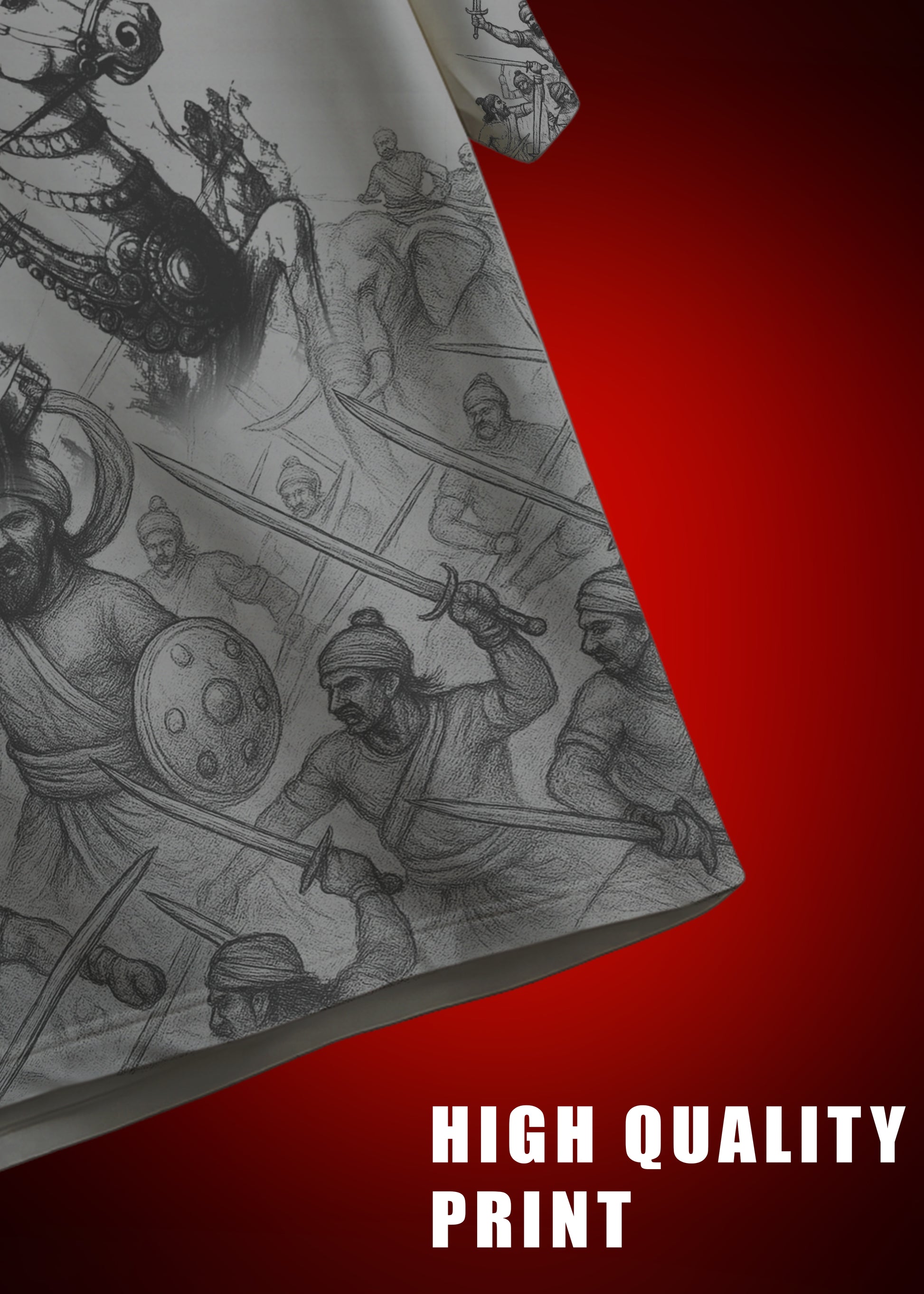 Velu Nachiyar Battle Field Printed T-Shirt- Grey