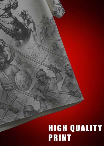 Velu Nachiyar Battle Field Printed T-Shirt- Grey