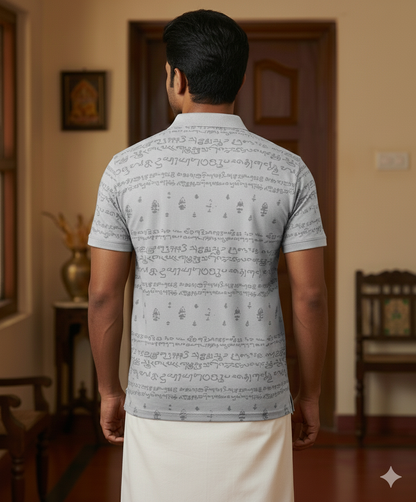 Kalvettu Themed Tamil Polo T-Shirt –Grey