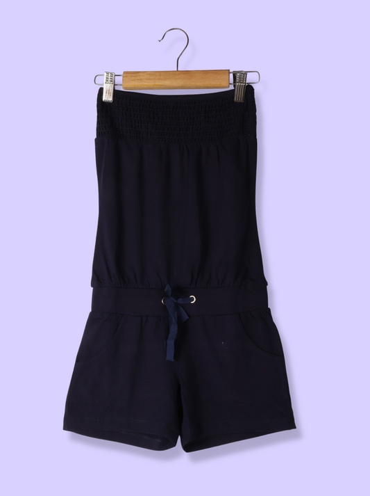 Kids Navy Spaghetti Straps Cotton Elasthane Dress