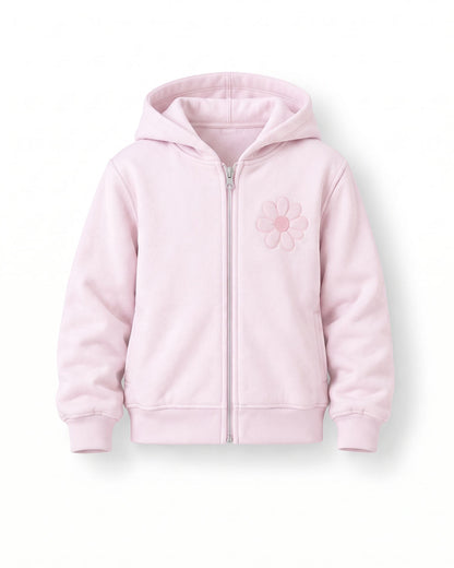 J&JP Girls Pink Printed Zipper Hoodie and Pant Set