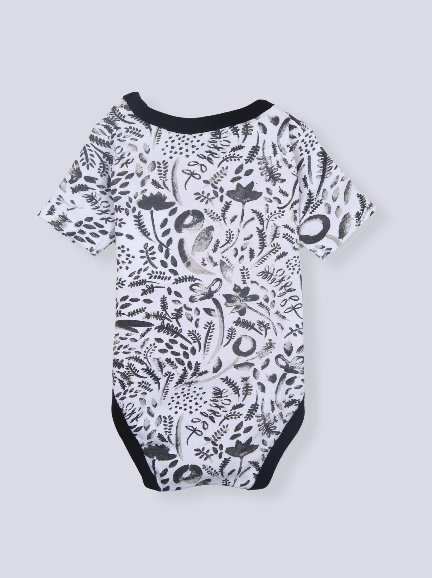 Babies Black Half Sleeve Printed Soft Cotton Romper