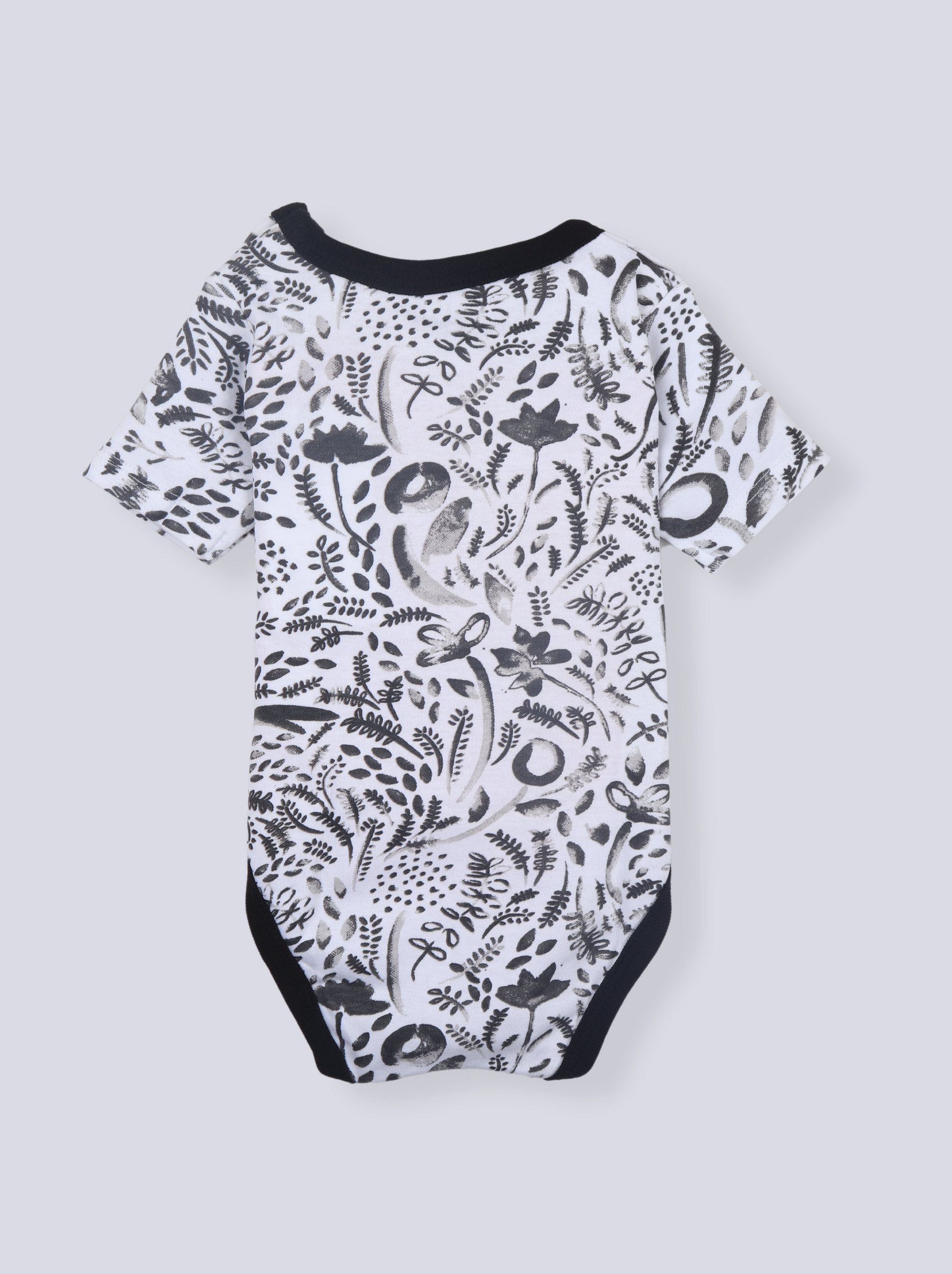 Babies Black Half Sleeve Printed Soft Cotton Romper