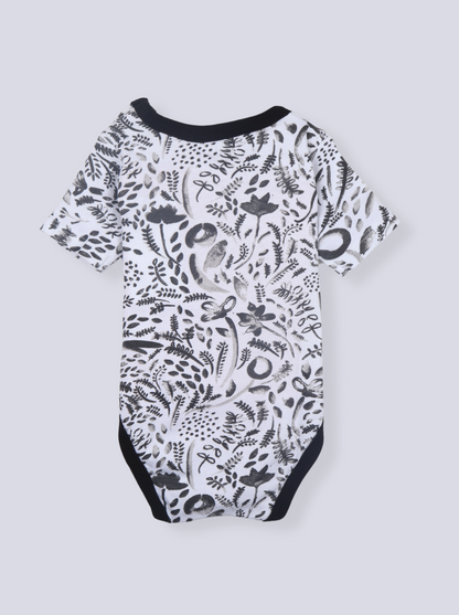Babies Black Half Sleeve Printed Soft Cotton Romper