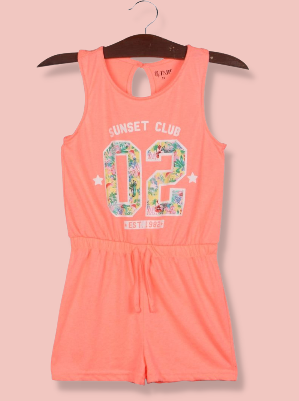Kids Orange Sleeveless Printed Cotton jersey knit, Single Jersey Dress