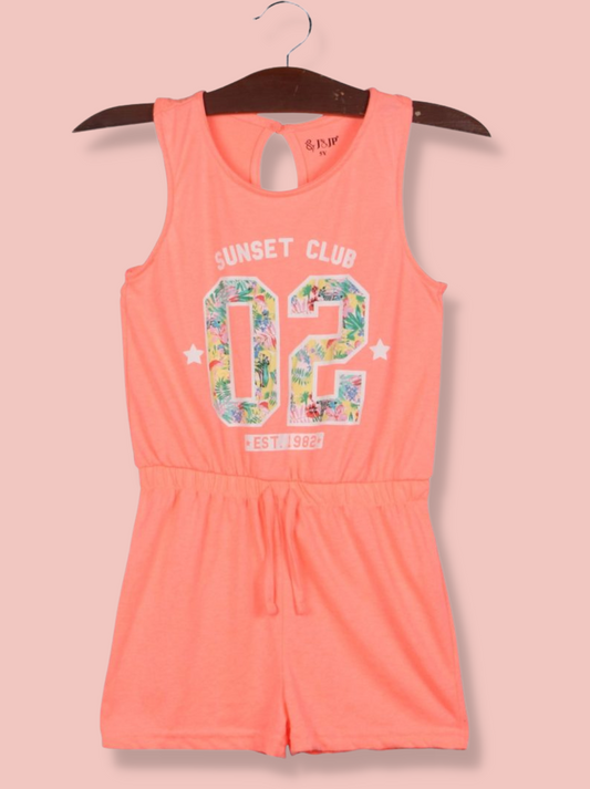 Kids Orange Sleeveless Printed Cotton jersey knit, Single Jersey Dress