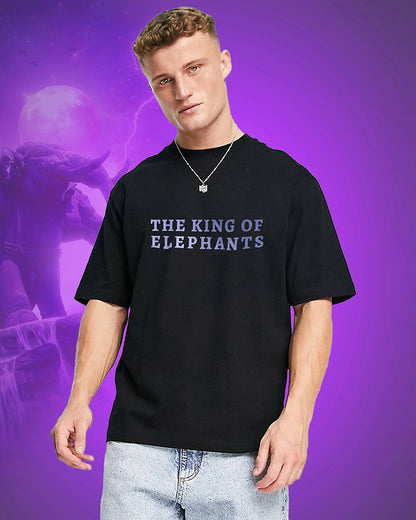 J&JP Men Airavath The King of elephants Tamil Tshirt Oversized - Black