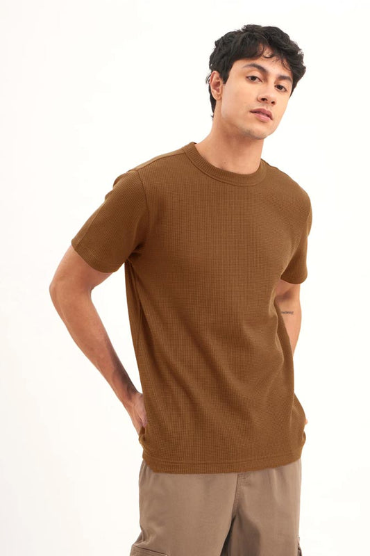 Men's Standard Fit Waffle T-Shirt- Brown